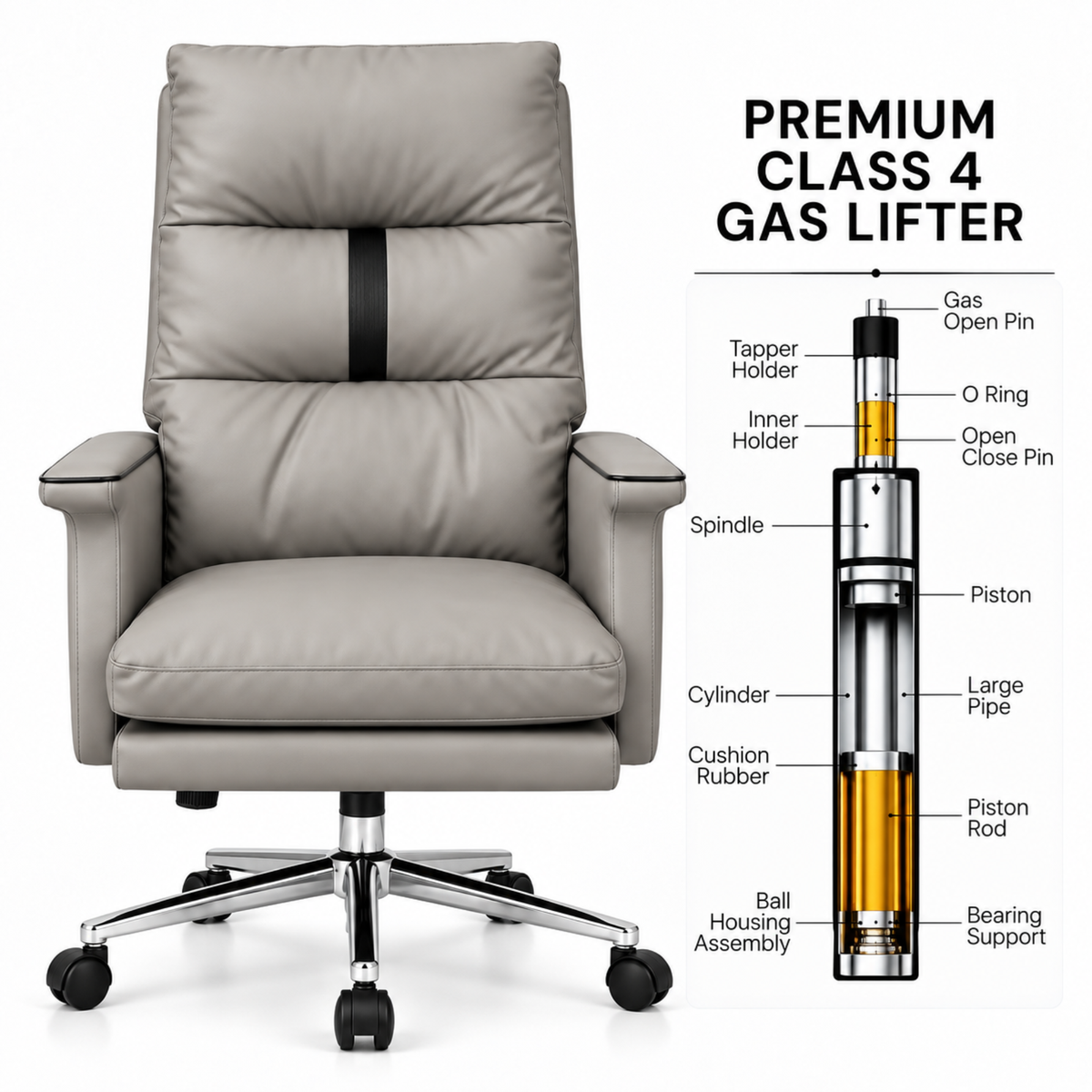 Luxury Leatherette Director High Back Office Chair with Recliner, Ergonomic Design, Chrome Base and Smooth Castors – Premium Brown Executive Chair