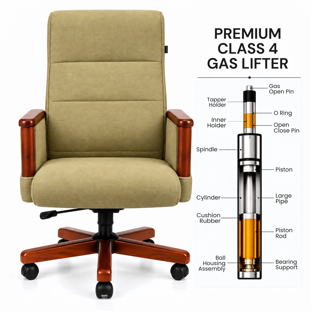 High Back Wooden with Fabric Revolving & Recliner Chair | Director Chair | Office - Cream Color
