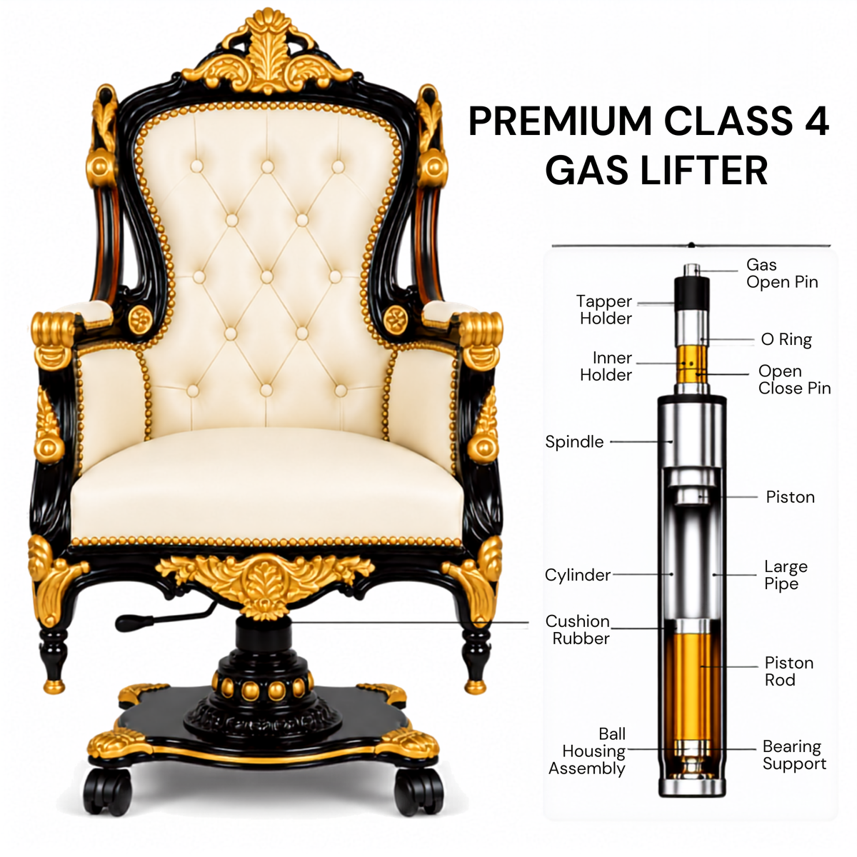 Luxury Royal Executive Office Chair with Tufted Upholstery, Hand-Carved Wooden Frame, High Back Swivel Chair for CEO Cabin & Home Office