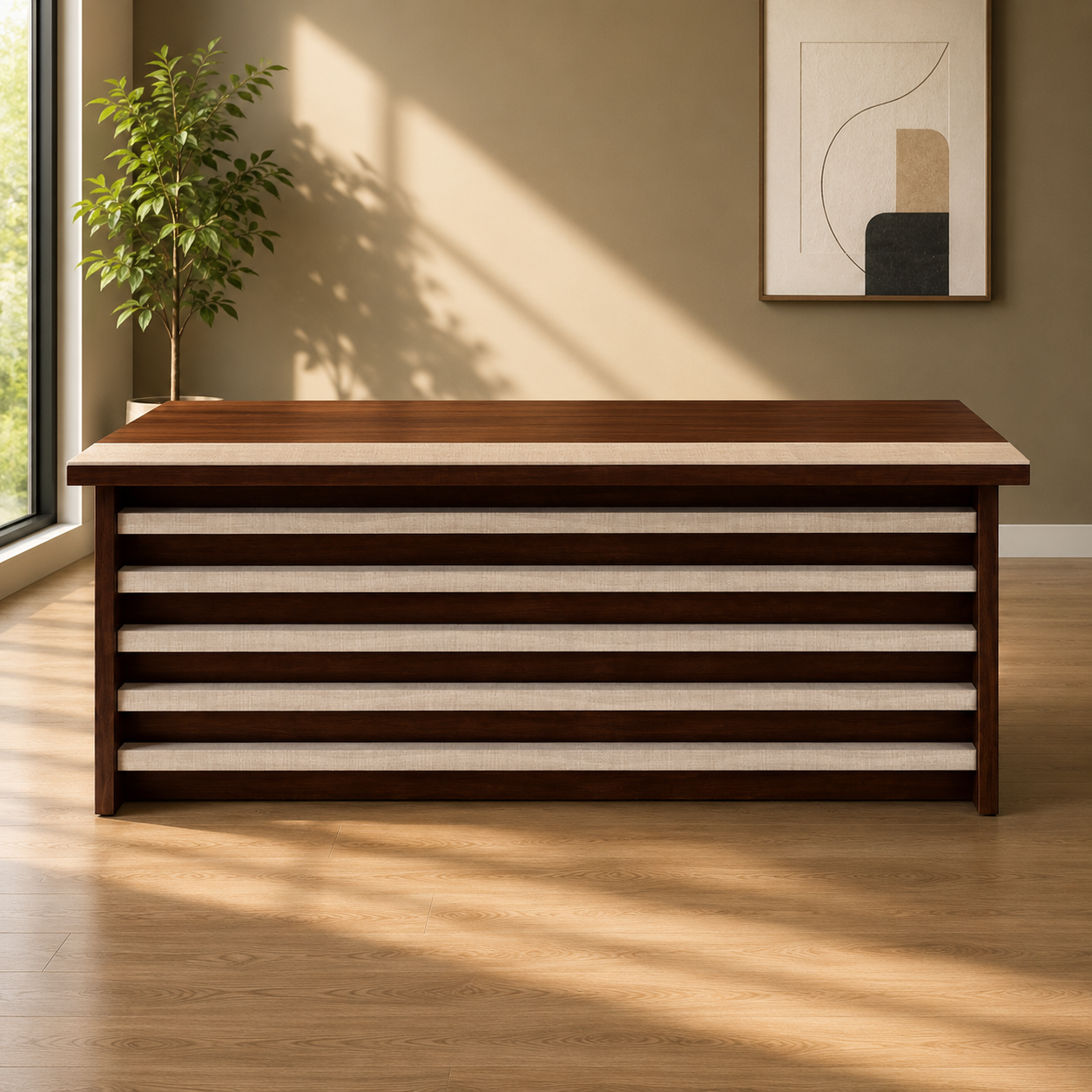 Director Table Pre-Laminated Board Two Color Combination with 5 Drawer & Openable Shutter with Locks