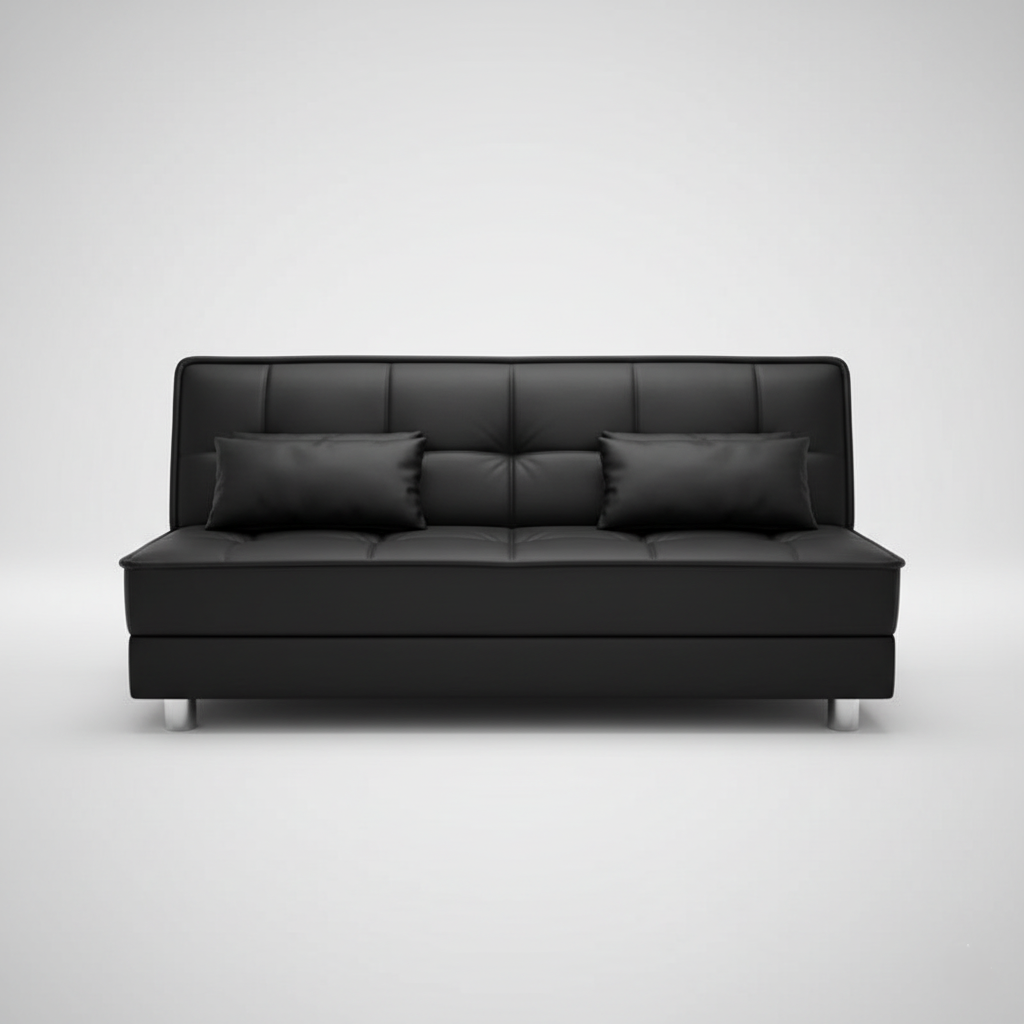 3-Seater Fabric Sofa Cum Bed Space-Saving Convertible Design with Chrome-Finished Metal Legs, No Armrest