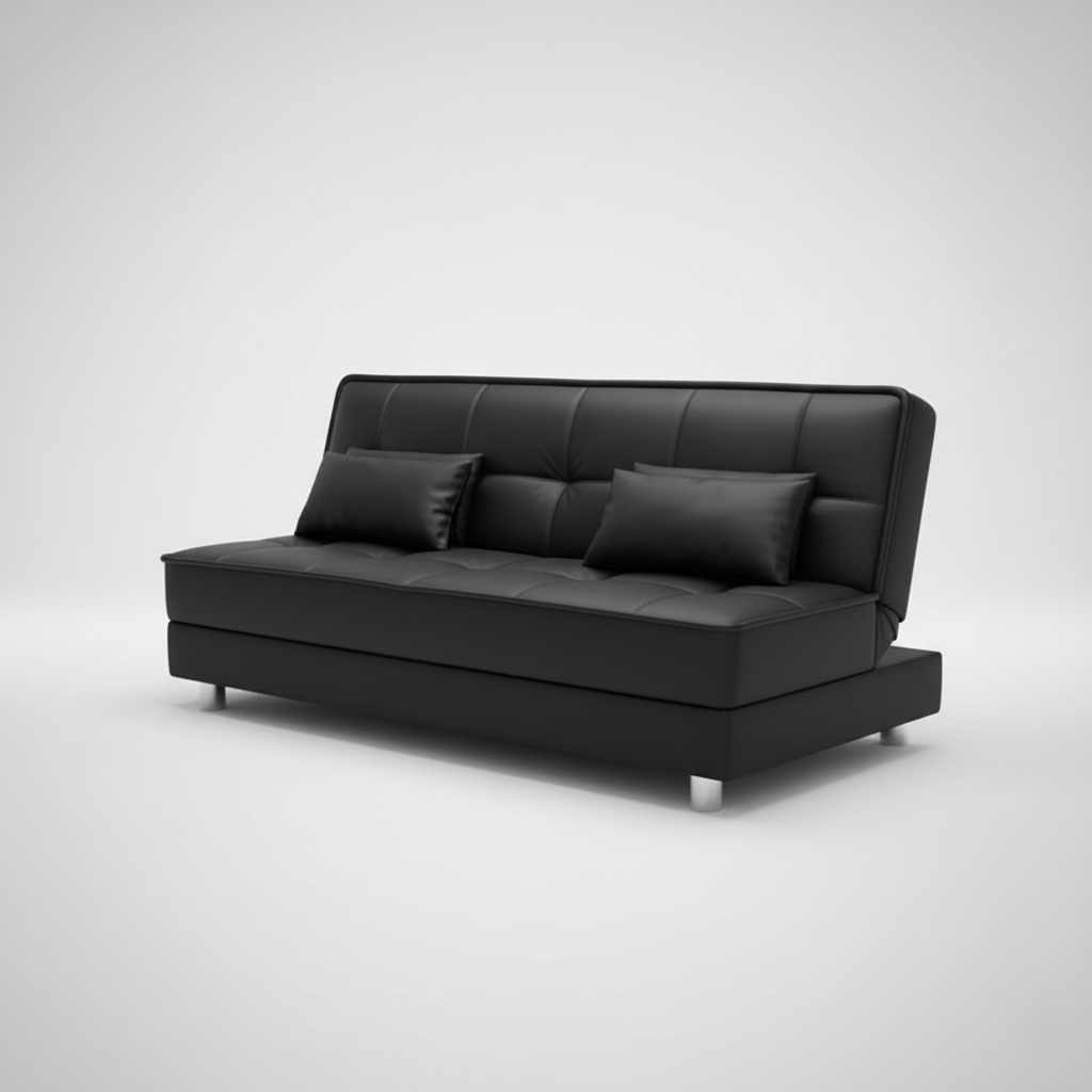 3-Seater Fabric Sofa Cum Bed Space-Saving Convertible Design with Chrome-Finished Metal Legs, No Armrest