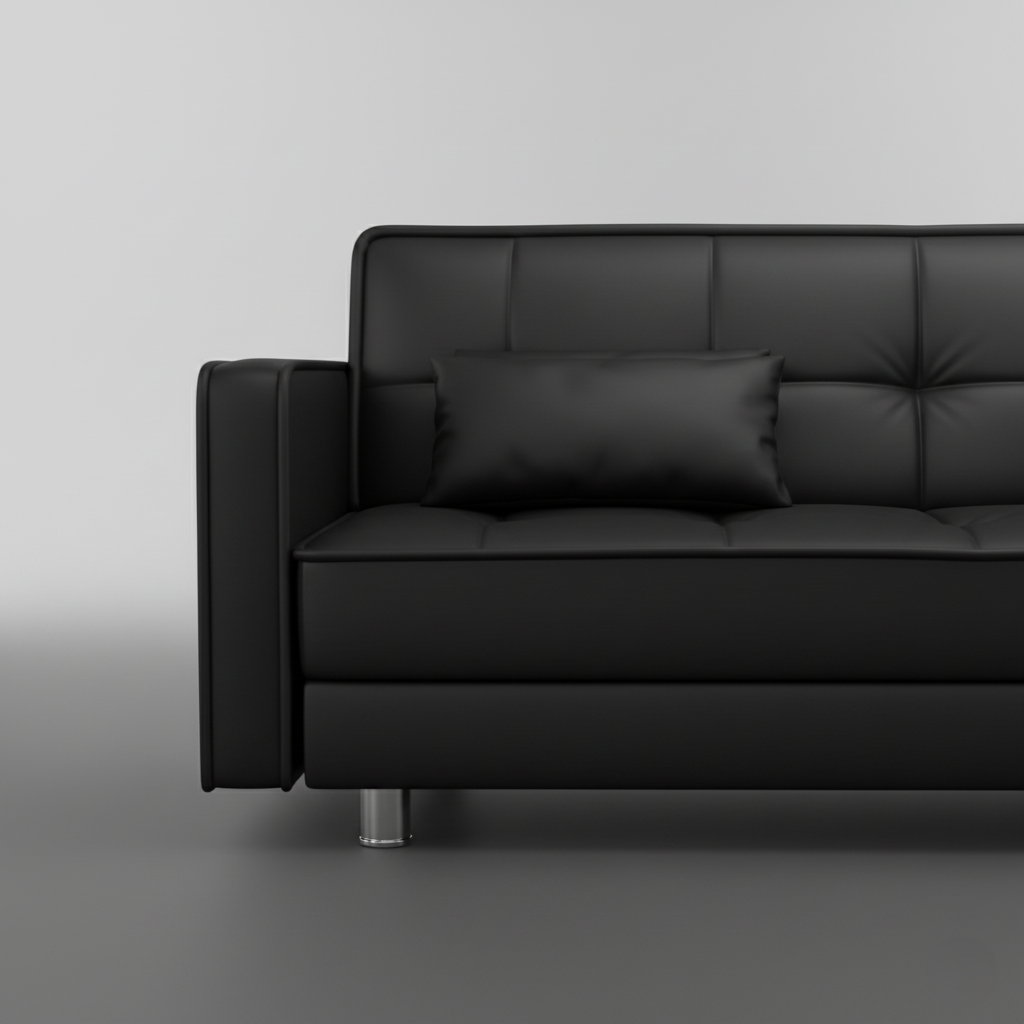 3-Seater Fabric Sofa Cum Bed Space-Saving Convertible Design with Chrome-Finished Metal Legs, No Armrest