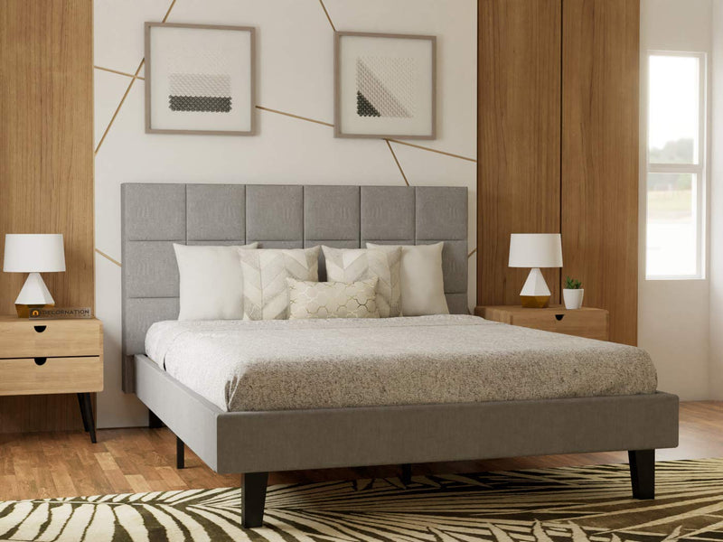 King Size Bed Without Storage in Grey Fabric