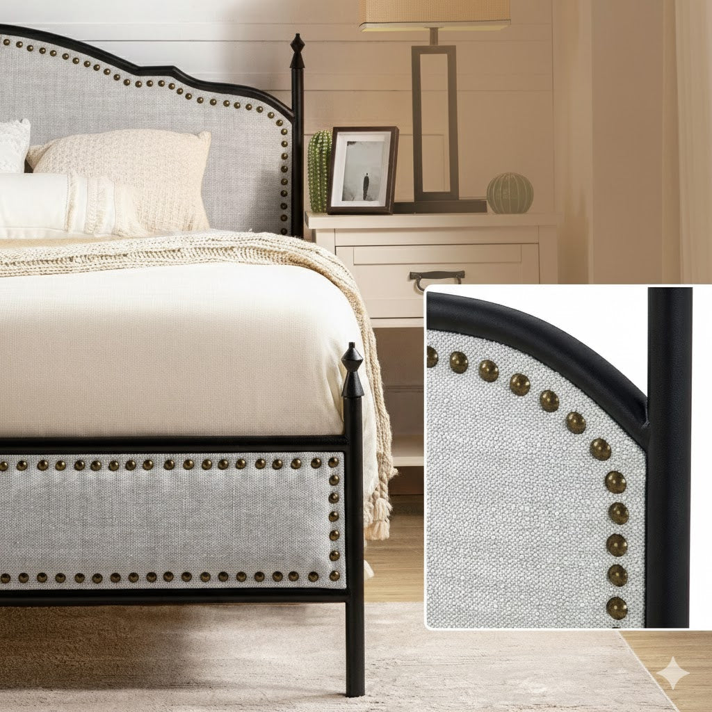 Bed with 2 Bedside Tables | Durable and Premium Upholstered Headboard and Luxury for Modern Living Room