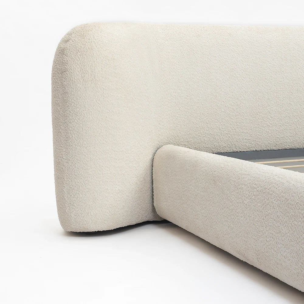 King Size Upholstered Bouclé Storage Bed with Hydraulic Lift-Up Frame, Curved Headboard, Modern Luxury Platform Bed