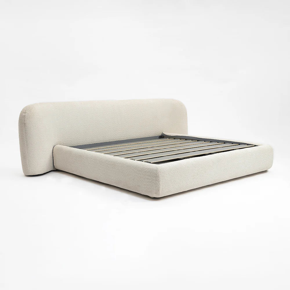 King Size Upholstered Bouclé Storage Bed with Hydraulic Lift-Up Frame, Curved Headboard, Modern Luxury Platform Bed