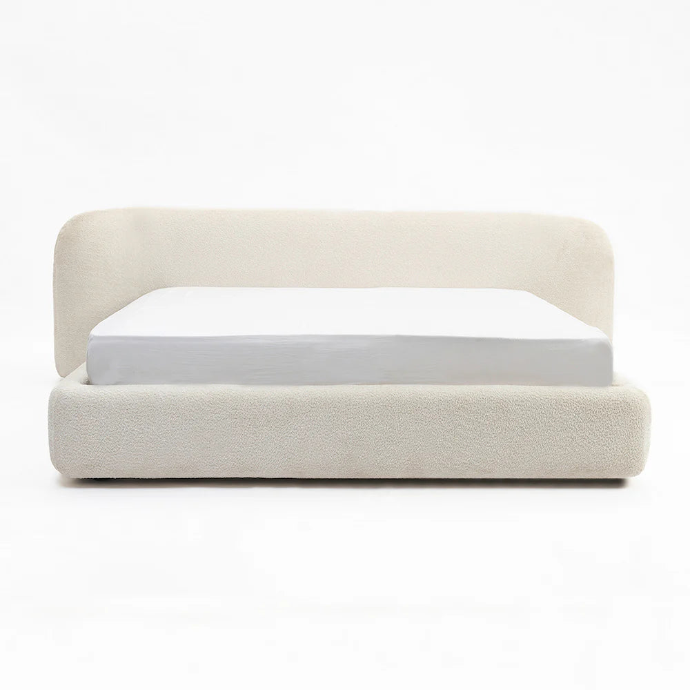 King Size Upholstered Bouclé Storage Bed with Hydraulic Lift-Up Frame, Curved Headboard, Modern Luxury Platform Bed