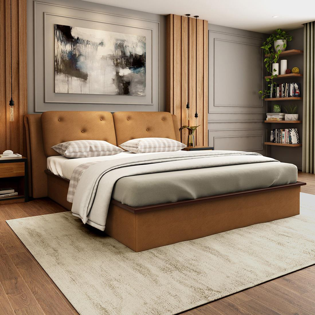 Luxury Fully Upholstered Bed with Dual Button-Tufted Headboard, Soft Leatherette Padding, Wingback Design & Elegant Box-Style Base for Modern Bedrooms