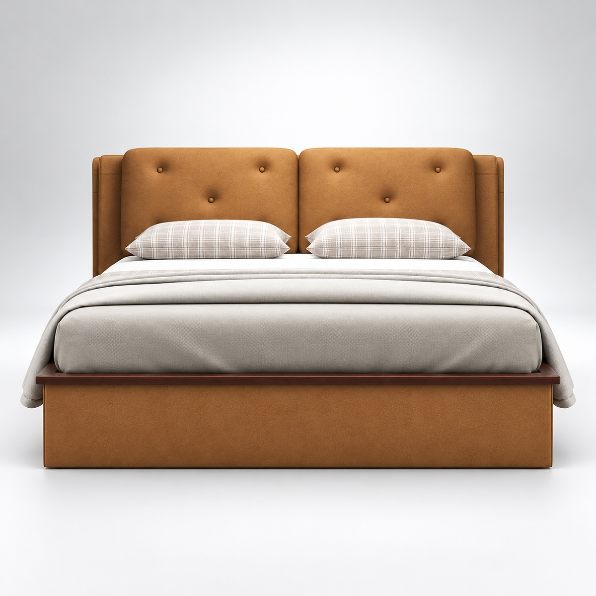 Luxury Fully Upholstered Bed with Dual Button-Tufted Headboard, Soft Leatherette Padding, Wingback Design & Elegant Box-Style Base for Modern Bedrooms