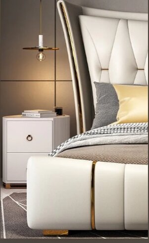 Luxury King Size Upholstered Bed with Pleated Tufted Headboard, Premium Cushioned Frame, Modern Designer Bed for Elegant Bedroom Interiors