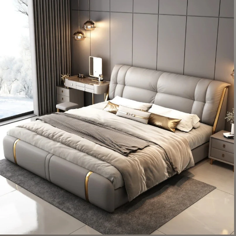 Luxury King Size Upholstered Bed Without Storage | Modern Cushioned Headboard Bed | Premium Designer Bedroom Furniture with Elegant Finish