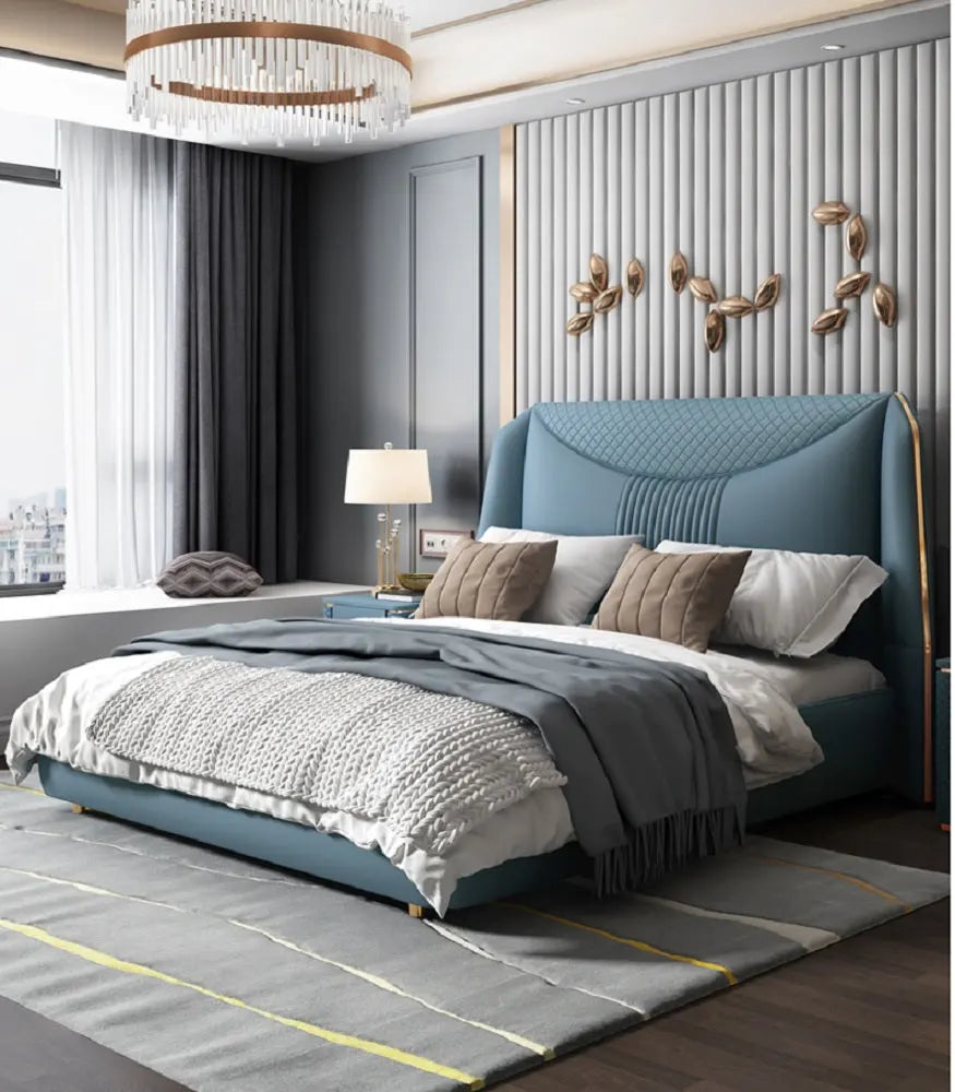 Premium King Size Leather Upholstered Bed with Quilted Diamond Headboard, Luxury Non-Storage Platform Bed with Metal Small Legs&nbsp;