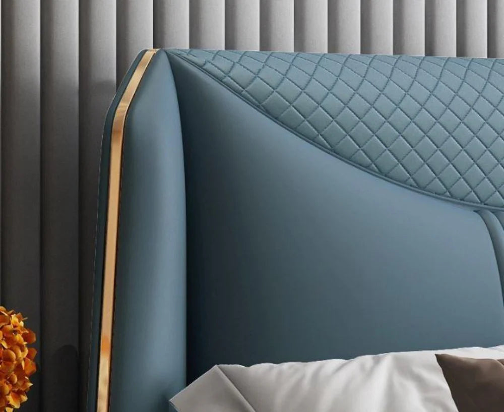 Premium King Size Leather Upholstered Bed with Quilted Diamond Headboard, Luxury Non-Storage Platform Bed with Metal Small Legs&nbsp;