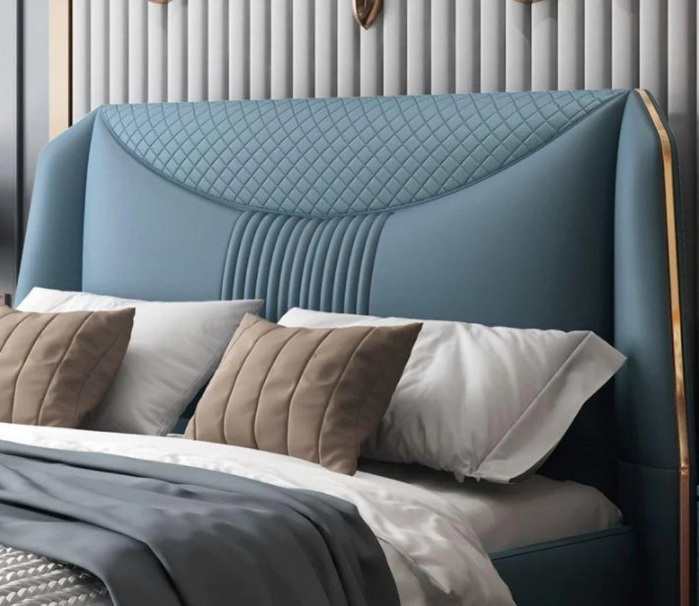 Premium King Size Leather Upholstered Bed with Quilted Diamond Headboard, Luxury Non-Storage Platform Bed with Metal Small Legs&nbsp;