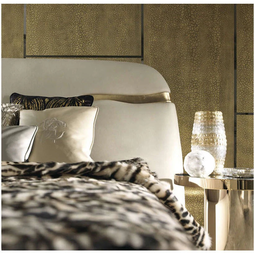 Luxe Gilded Contour King Size Bed in Premium Cream Velvet with Gold Metallic Inlays – Modern Designer Upholstered Bed (with &amp; without Hydraulic Storage)