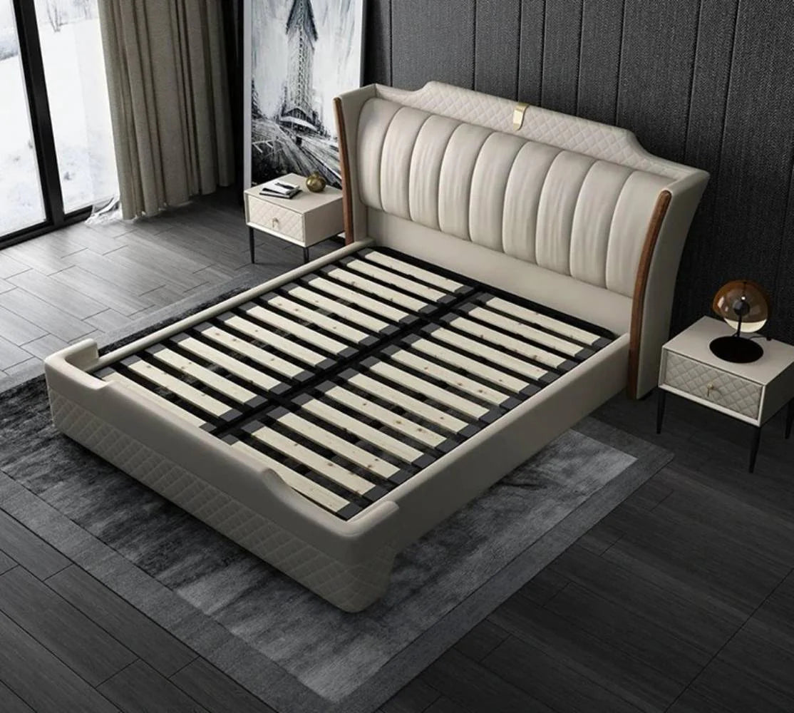 Premium King Size Upholstered Bed with Wingback Channel Tufted Headboard – Available with Hydraulic Storage or Standard Frame