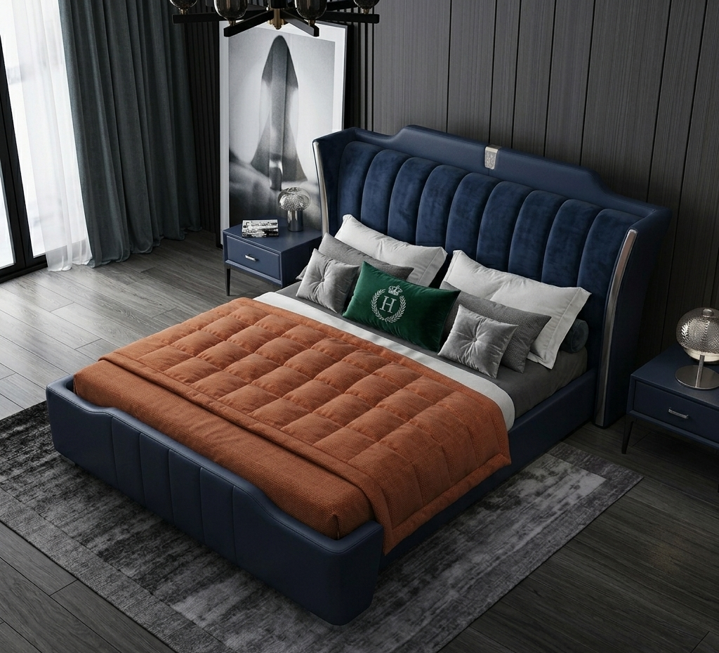 Premium King Size Upholstered Bed with Wingback Channel Tufted Headboard – Available with Hydraulic Storage or Standard Frame