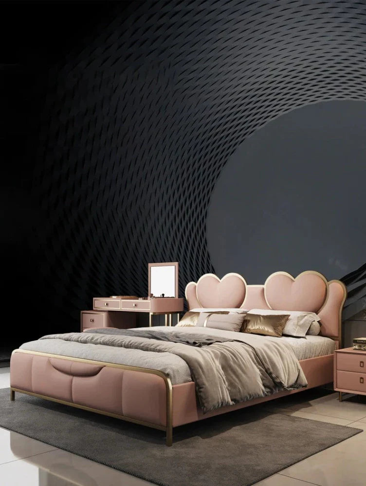 Royale King Size Premium Upholstered Bed with Vertical Channel Tufted Headboard and Gold Metallic Trim – Available in Standard Hydraulic Storage