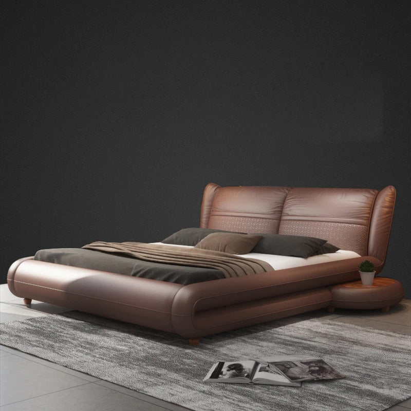 Nordic Zen Premium King Size Leather Upholstered Bed with Aerodynamic Curved Frame, Hexagonal Textured Headboard Non-Storage