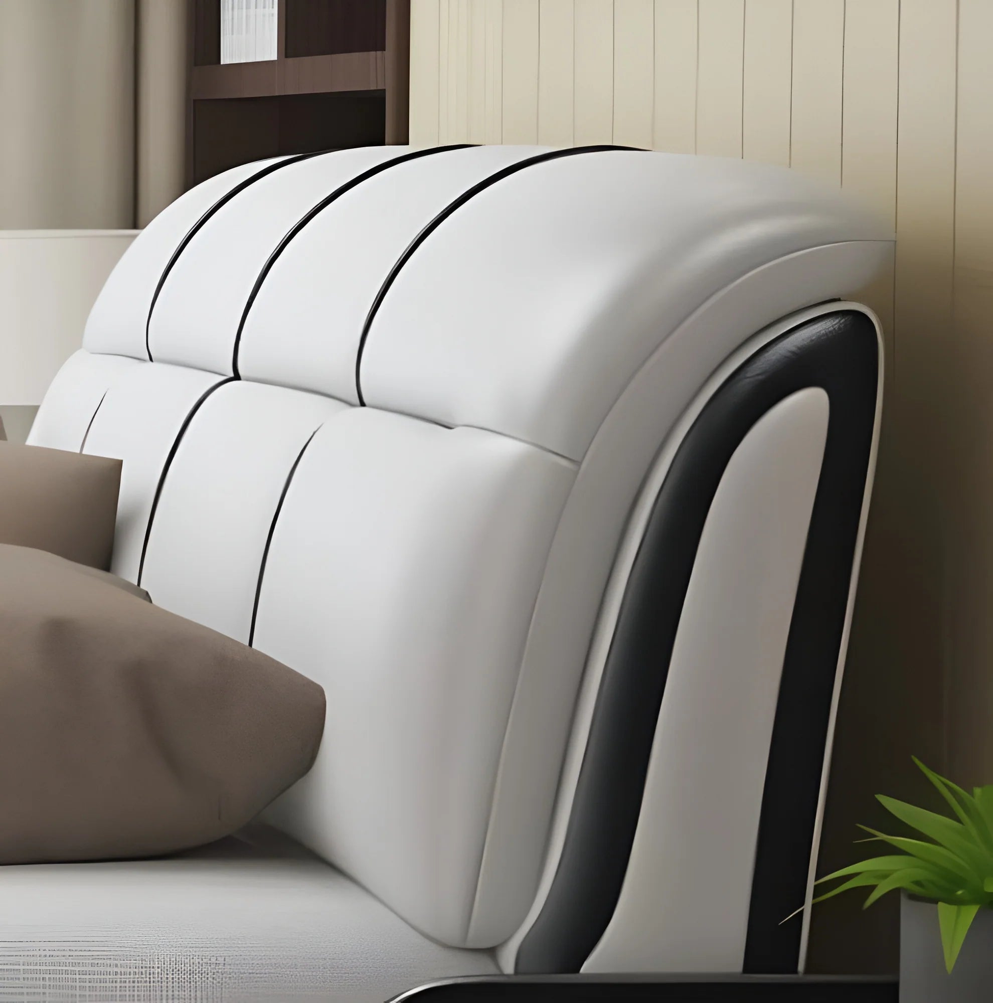 Luxury King Size Grey Leatherette Bed with Integrated Side Cupboard Storage, Curved High-Back Headboard