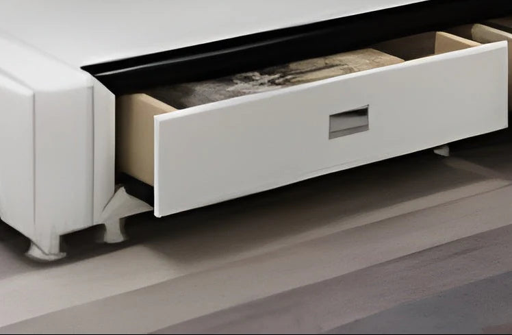 Luxury King Size Grey Leatherette Bed with Integrated Side Cupboard Storage, Curved High-Back Headboard