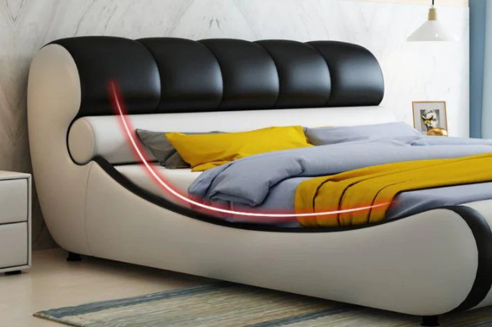 Luxury King Size Sand Beige Upholstered Bed with Dual-Texture Geometric Headboard, and Polished Metal Legs – Available with Hydraulic Storage