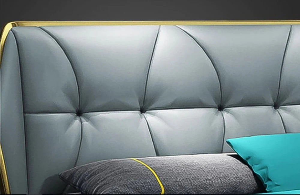 Premium King Size Burnt Orange Upholstered Bed with Vertical Channel Tufted Headboard and Large Polished Gold Metal Legs – Available with Hydraulic Storage