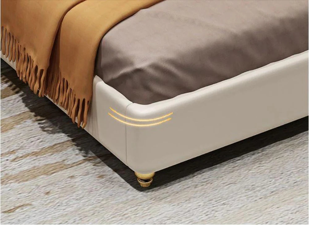 Luxury King Size Grey Leatherette Bed with Triple-Layered Geometric Headboard, and Polished Round Metal Legs – Storage &amp; Non-Storage