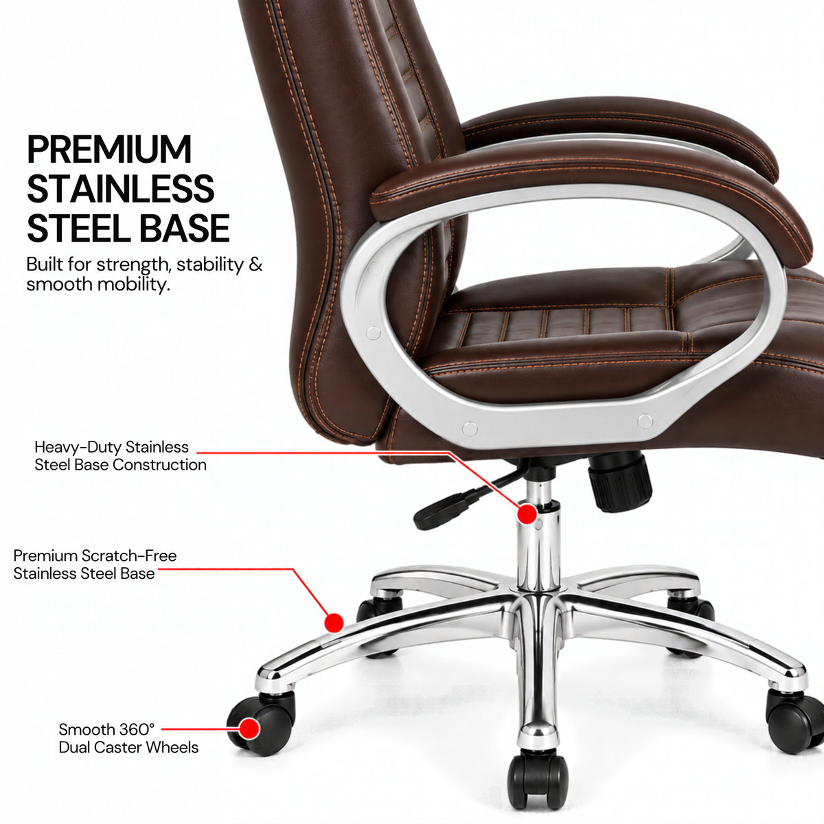 Premium Director Chair, Leatherette Upholstery, Powder-Coated Chrome Base