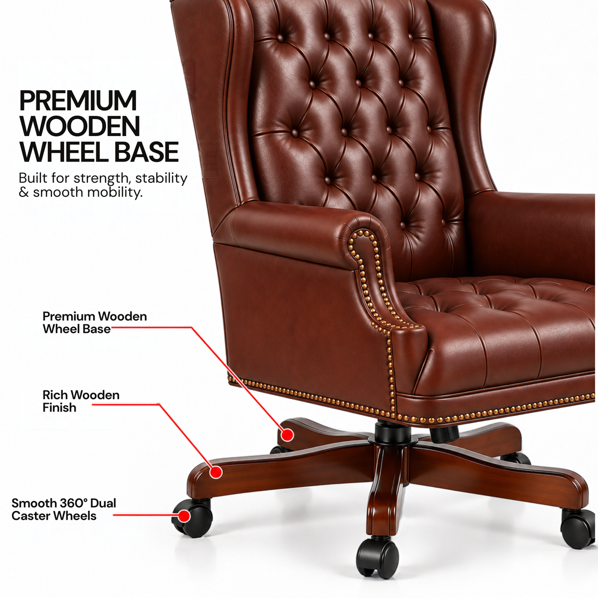 Luxury Wingback Swivel Chair with Wooden Base and Classic Tufted Style Director Desk Chair