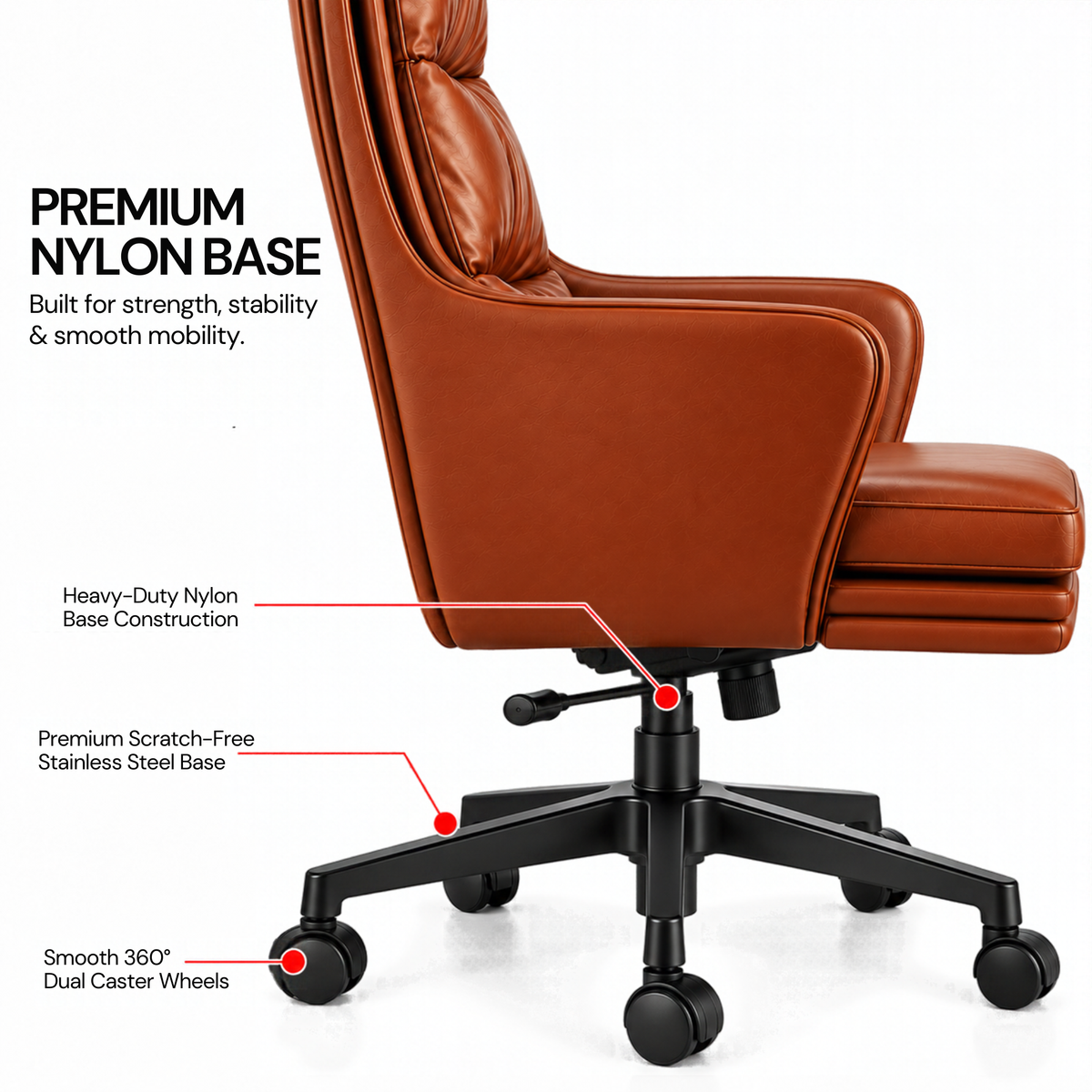 Premium High Back Executive Office Chair with Padded Armrests, Tilt Mechanism, Height Adjustment & Smooth Mobility for Home and Office