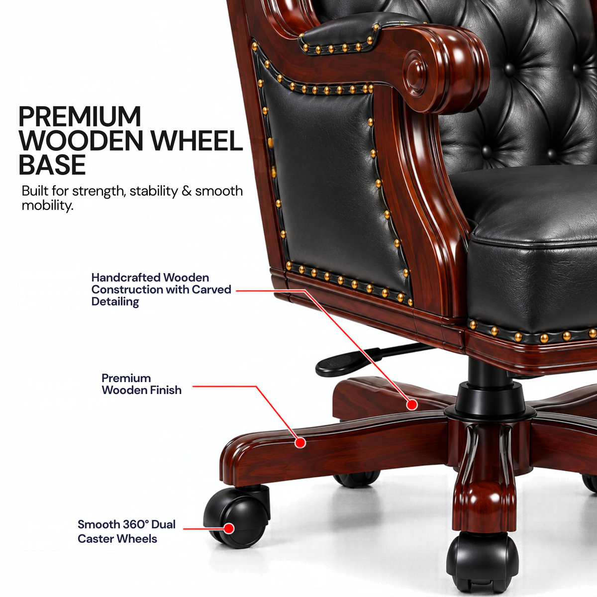 Director Chair Luxury High-Back Leatherette Office Chair with Adjustable Height, Fixed Armrests, Wooden Base, Premium Handcrafted Swivel Tilt Chair