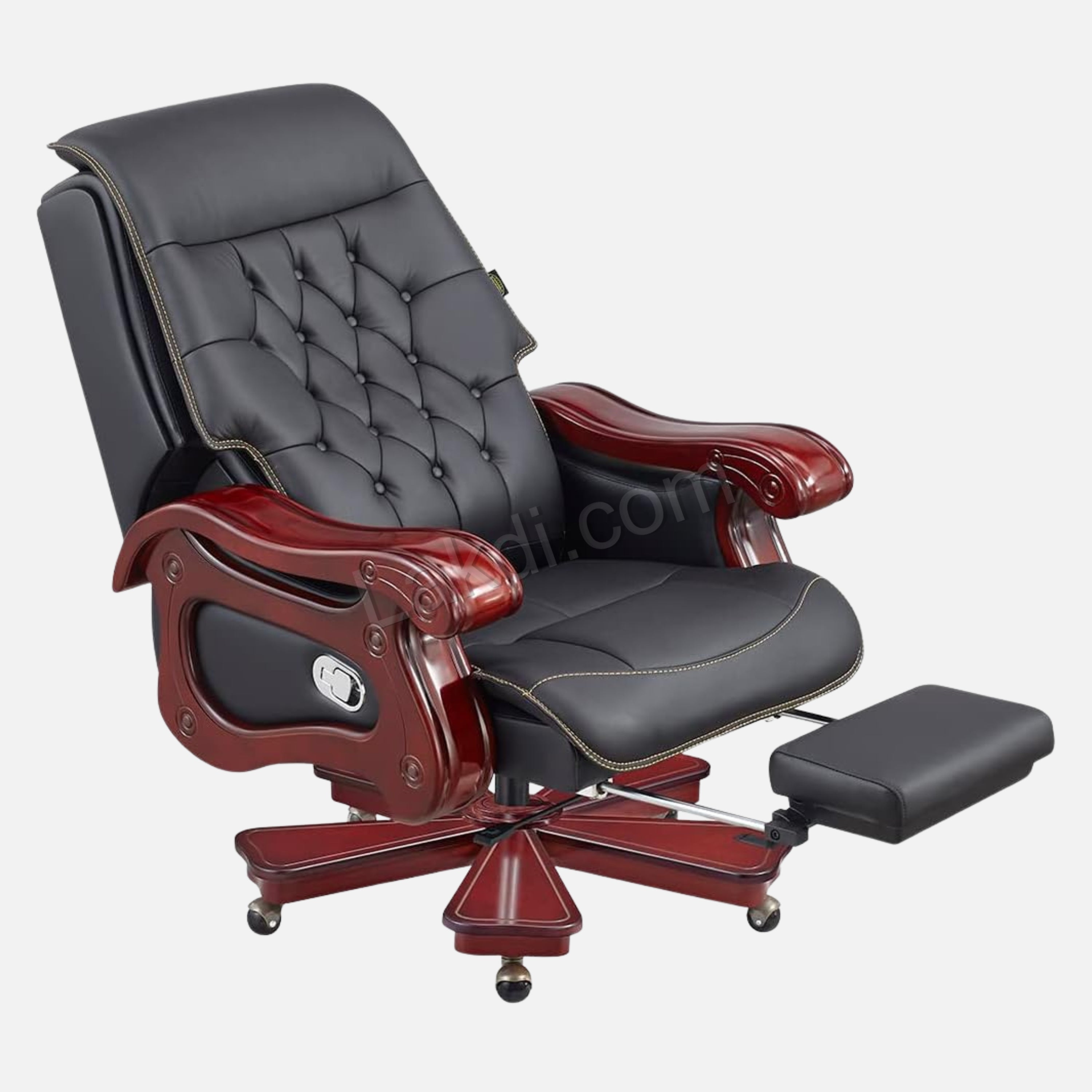 High Back Director Chair for office Made in Solid wood with Leatherette Upholstery & Recliner and Foot rest with Wheelbase & Revolving Chair