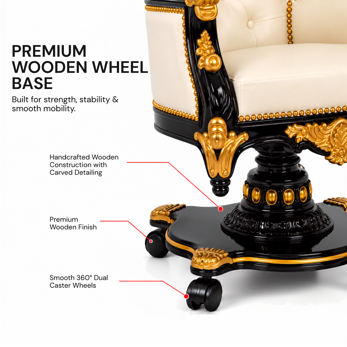Luxury Royal Executive Office Chair with Tufted Upholstery, Hand-Carved Wooden Frame, High Back Swivel Chair for CEO Cabin & Home Office