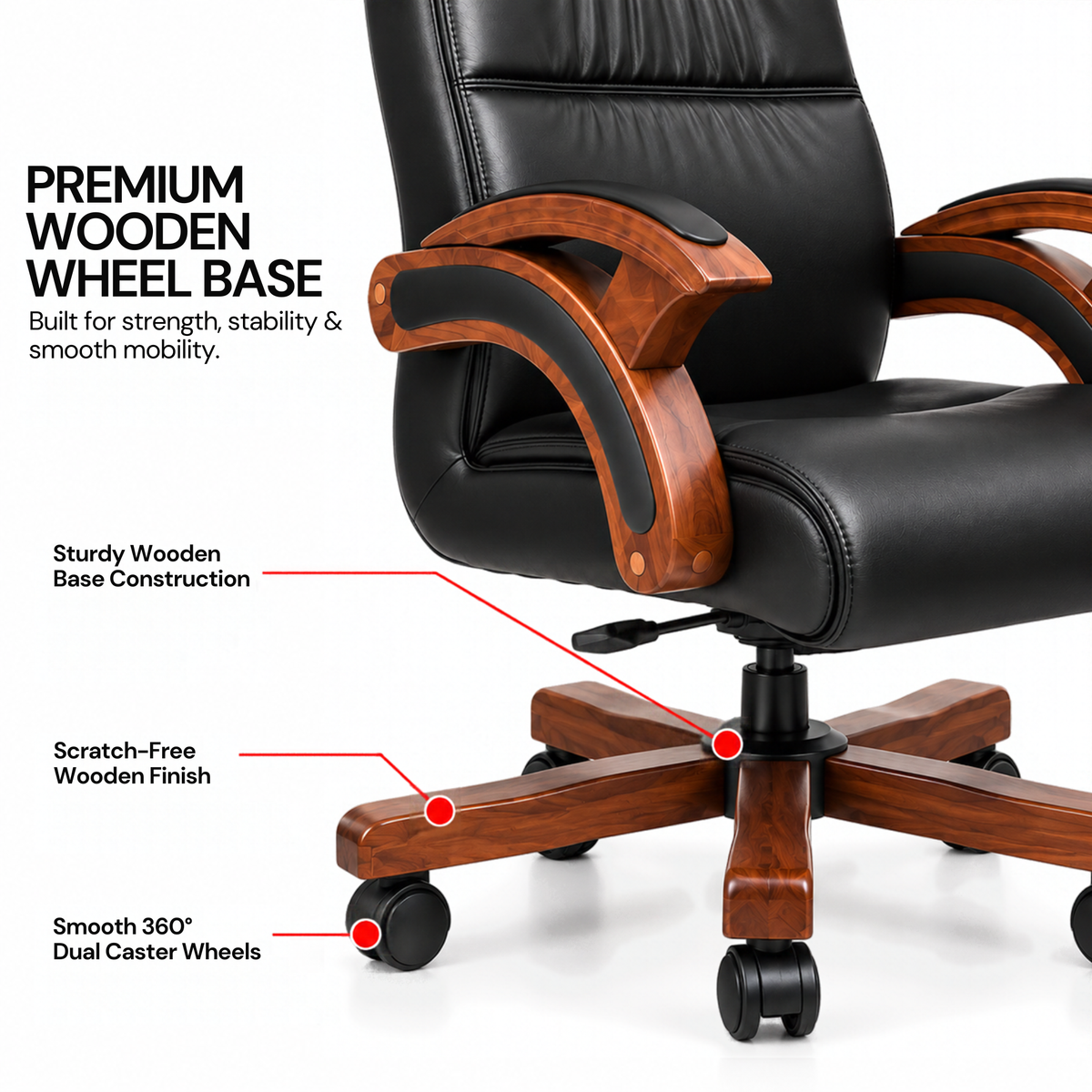 Director Chair for office Made in Plyboard with Leatherette Upholstery & Armrest with Height Adjustable & Revolving Chair -black