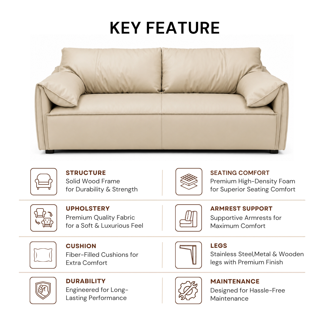 Modern Luxury 1 to 3-Seater Sofa | Premium Upholstered Fabric Sofa with Cushioned Armrests & Deep Seating | Contemporary Living Room Couch | Cream Beige