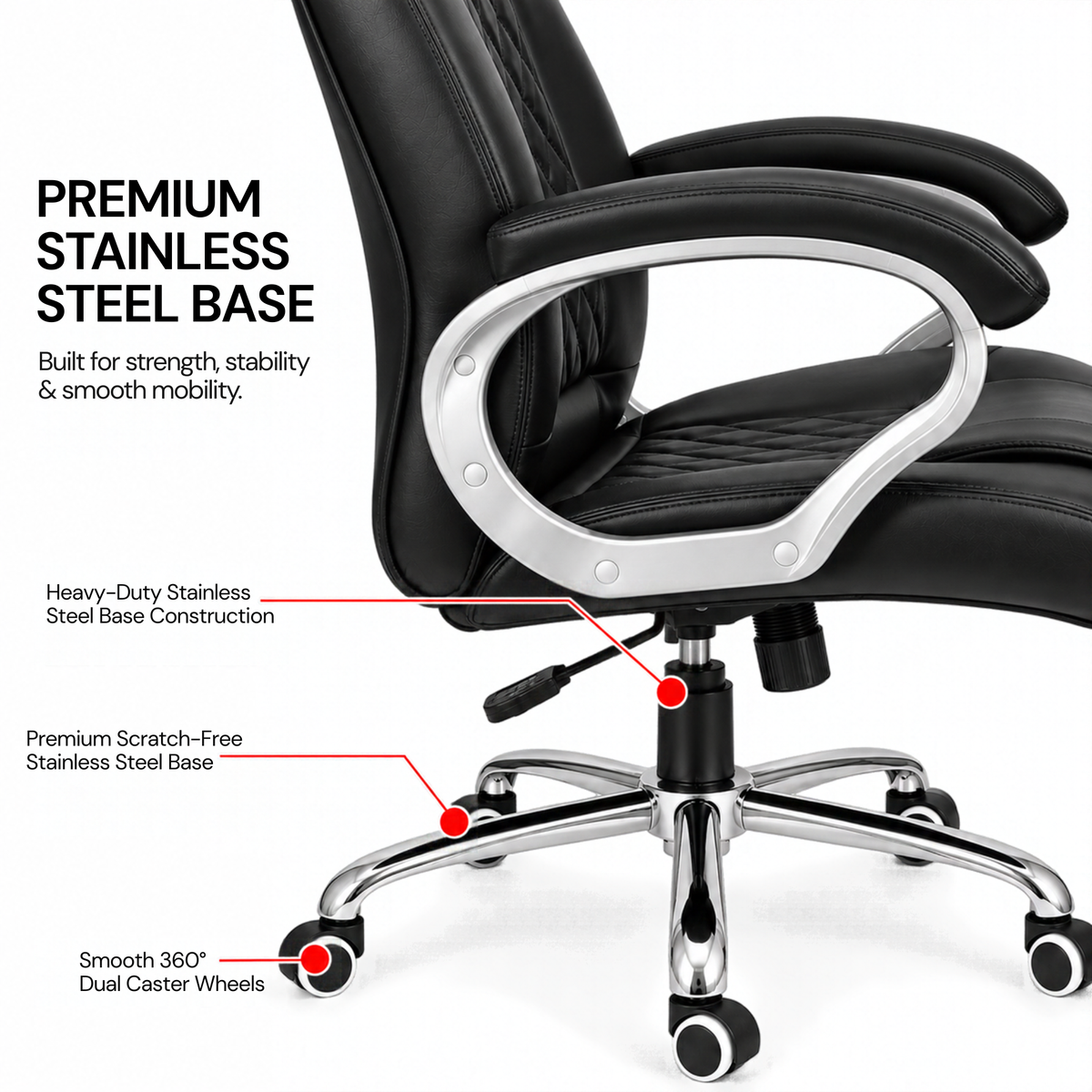 Modern Director Office Chair, Leatherette Upholstery with High Back and Powder-Coated Chrome Base