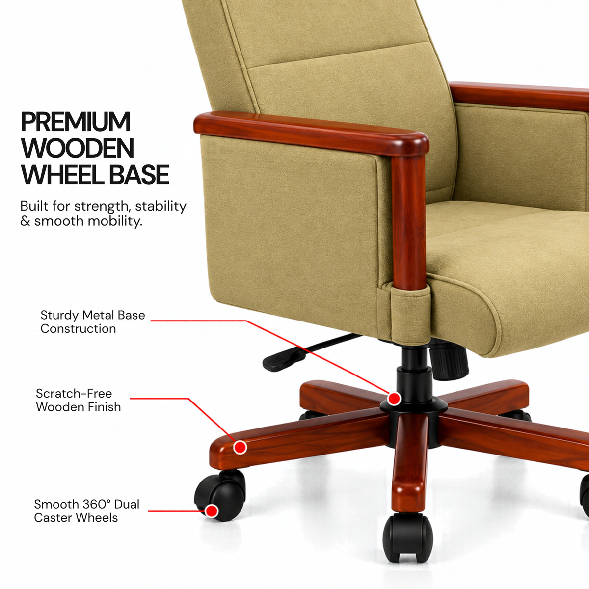 High Back Wooden with Fabric Revolving & Recliner Chair | Director Chair | Office - Cream Color