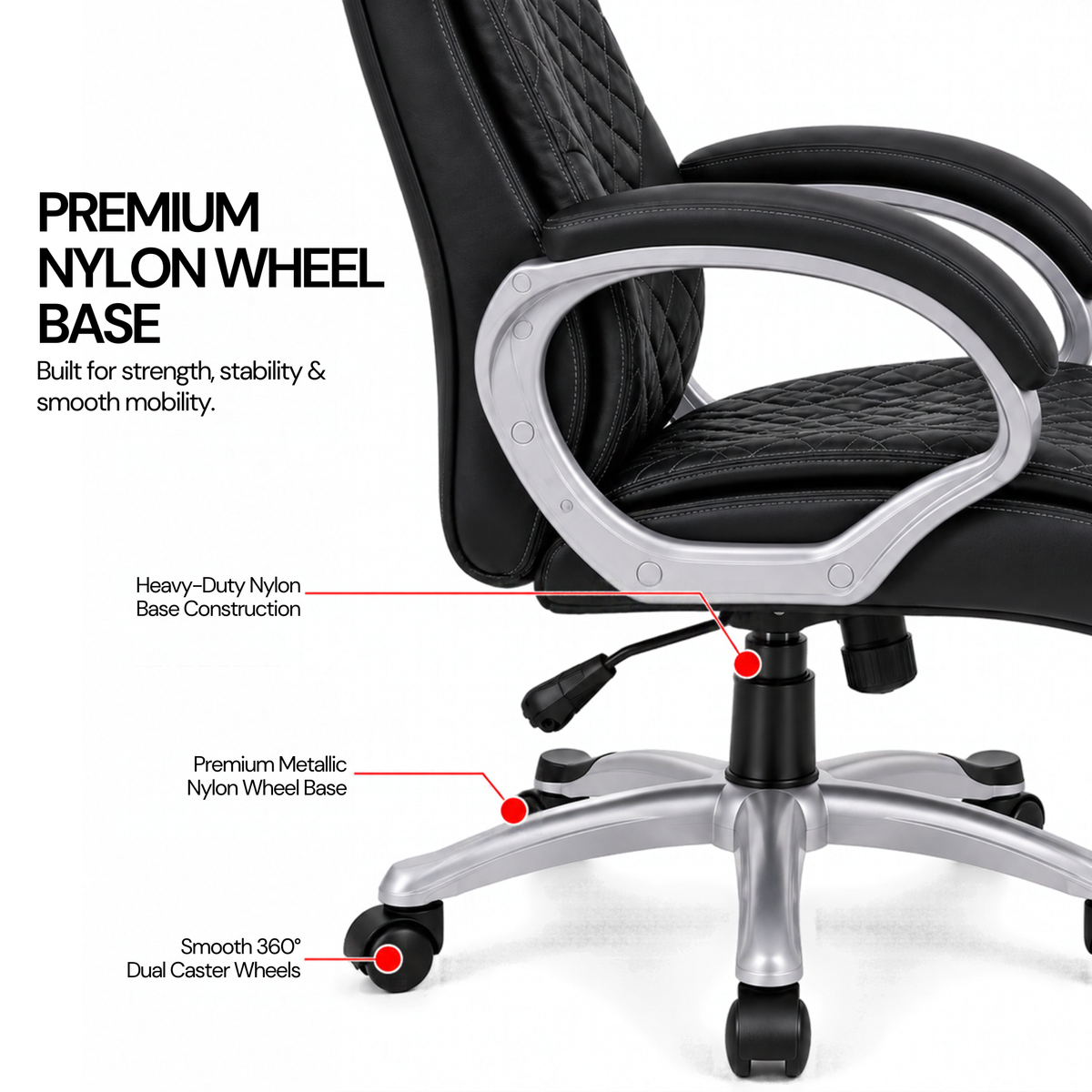 Luxury Executive Office Chair with Diamond Quilted High Backrest, Padded Headrest, Cushioned Armrests, Adjustable Height & Chrome Swivel Base