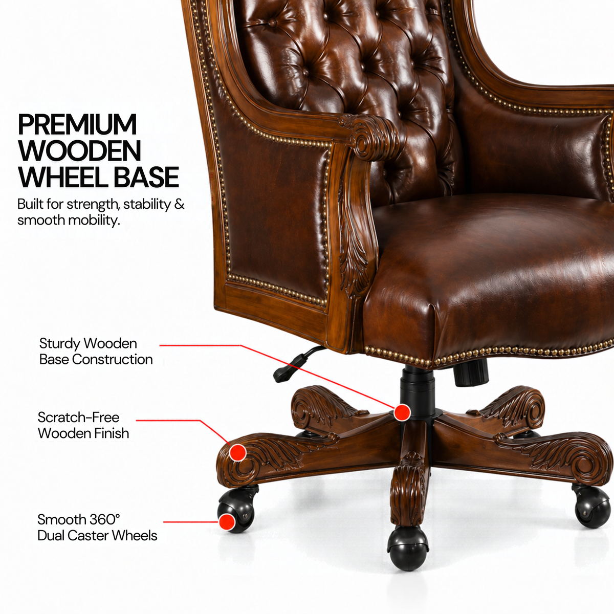 Luxury Design Boss and Director High-Back Leatherette Office Chair Swivel, Adjustable Height, Fixed Armrest, and for Wooden Base