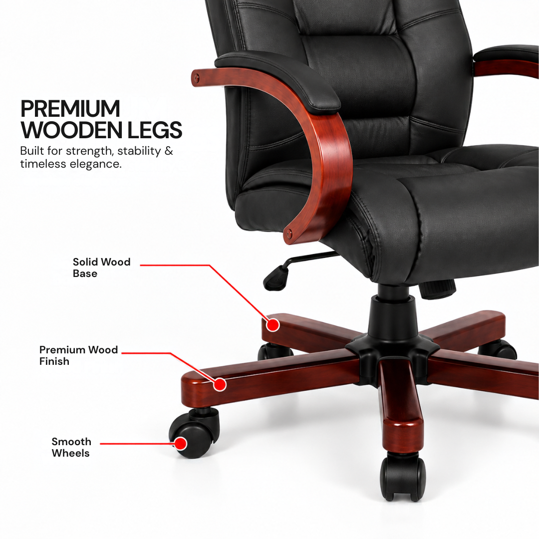 Stylish Leatherette Director and Boss Office Chair with Wooden Handle and Base