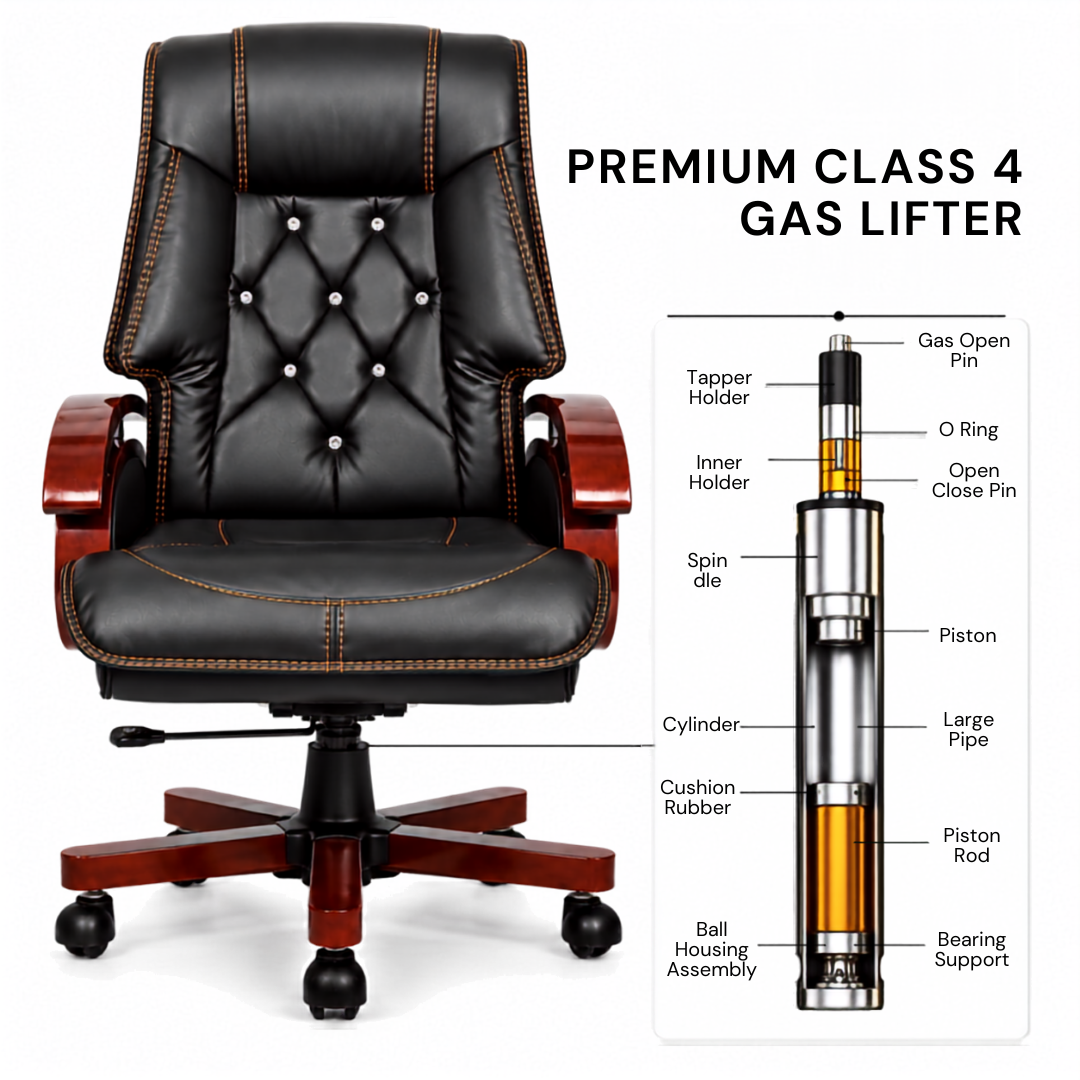 Premium High Back Leatherette Wooden Base & Handle Office Chair for Director & Executive | Revolving Recliner, Soft Heavy Cushion