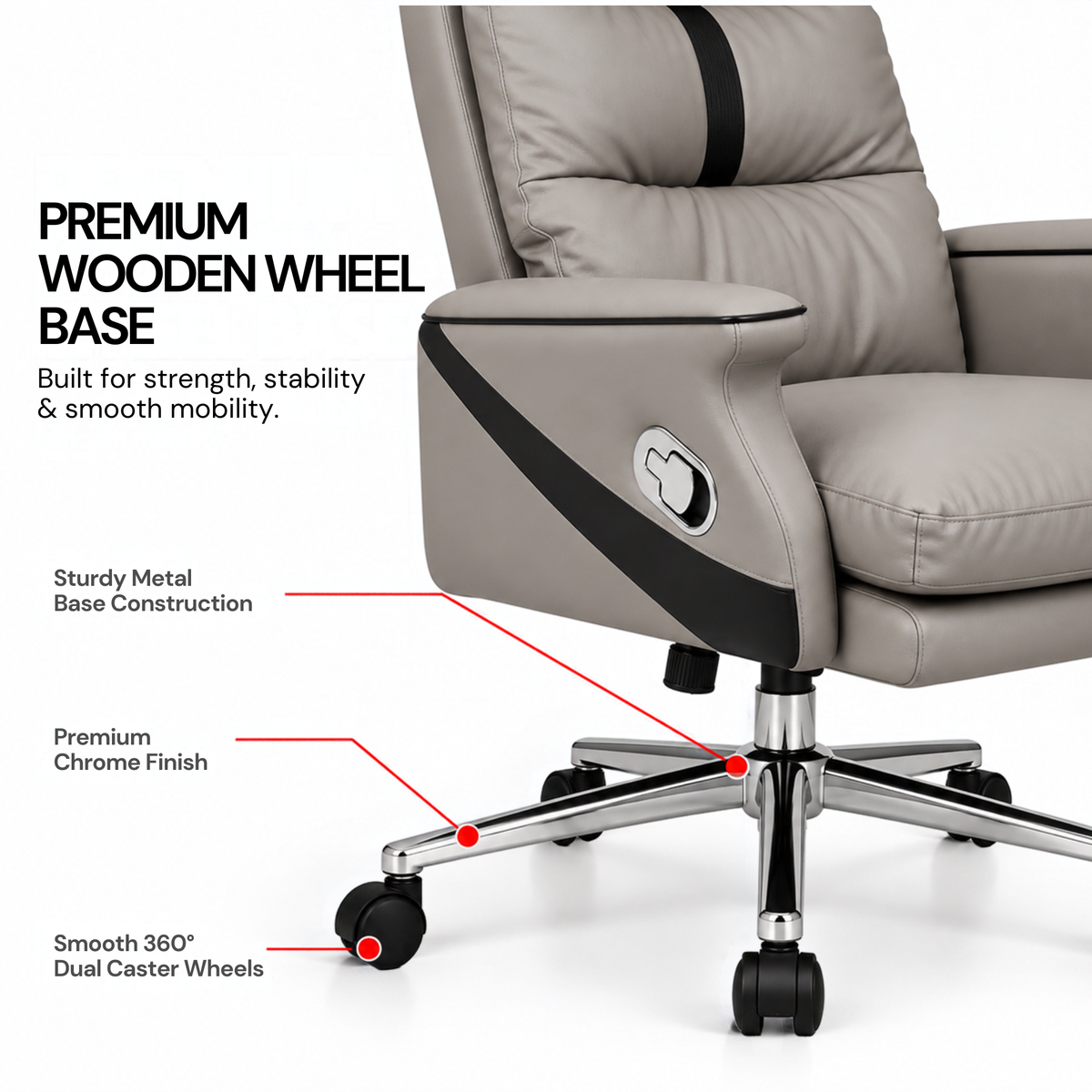 Luxury Leatherette Director High Back Office Chair with Recliner, Ergonomic Design, Chrome Base and Smooth Castors – Premium Brown Executive Chair