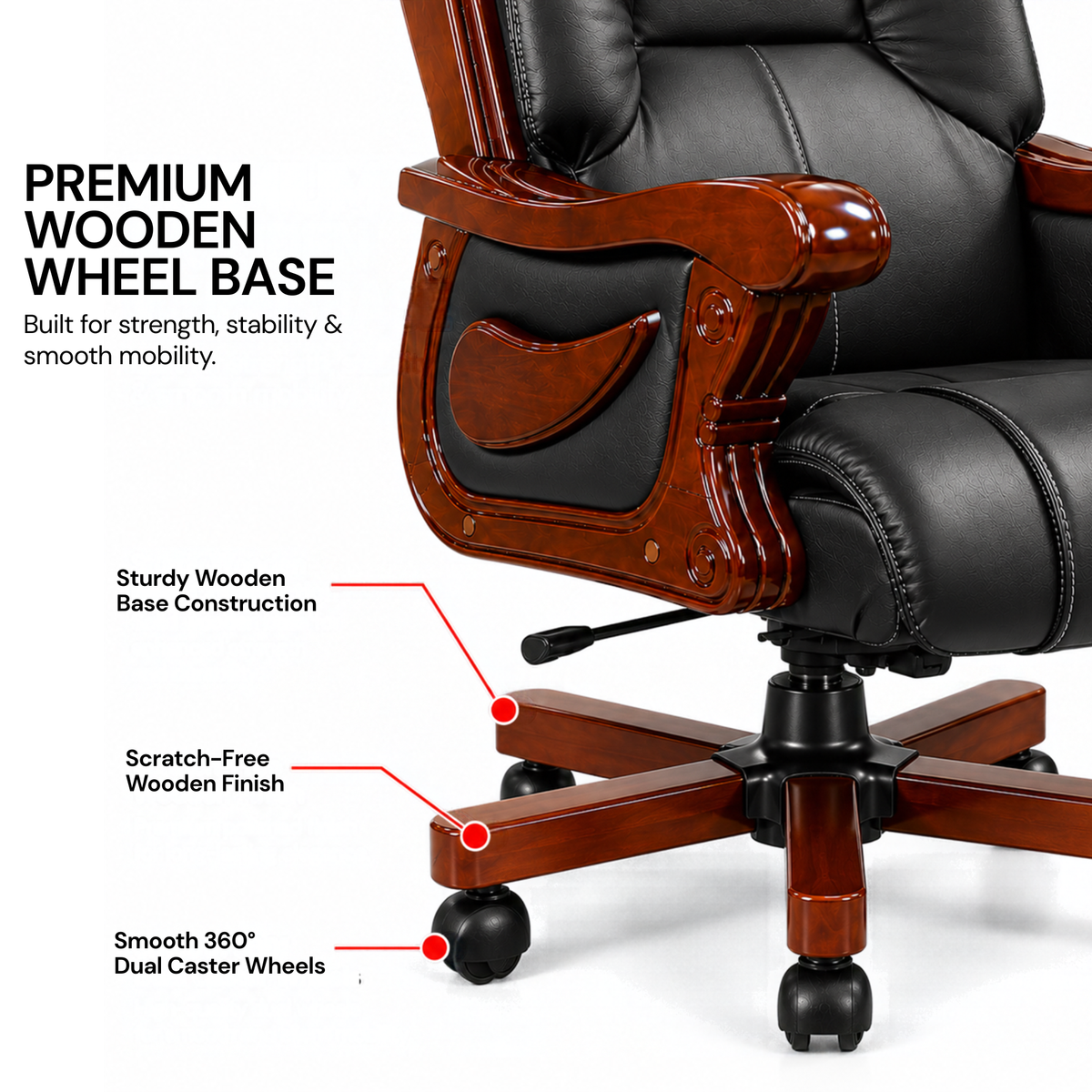 High Back Director Chair for office Luxury Design Made in Plyboard with Leatherette Upholstery & Armrests & Height Adjustable