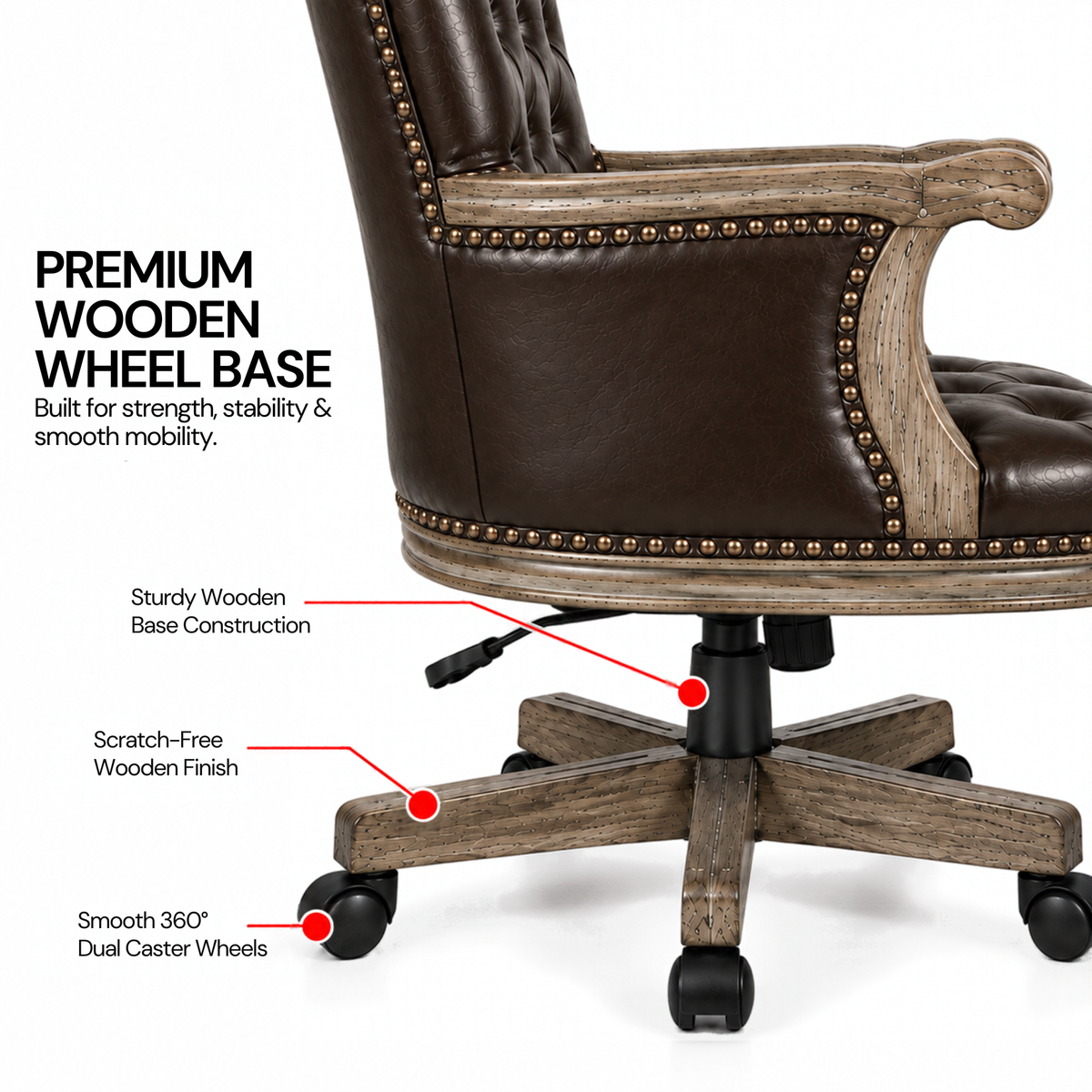 Director office Chair Tufted Design Made in Solid wood with Leatherette Upholstery & Armrest with Height Adjustable Premium Quality Chair