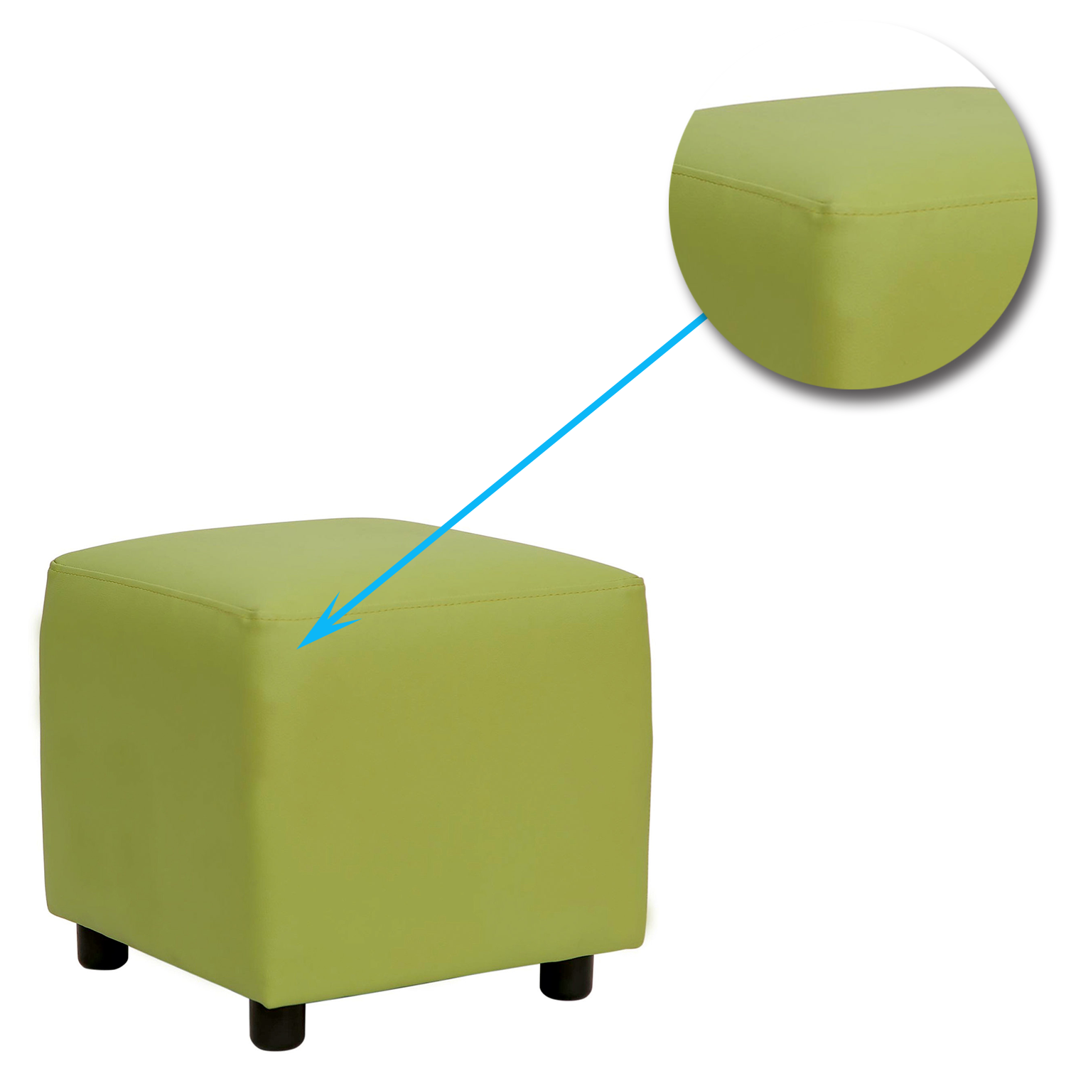 Modern Lime Green Cube Pouffe Ottoman - Square Footstool for Kids Playroom, Nursery & Living Room