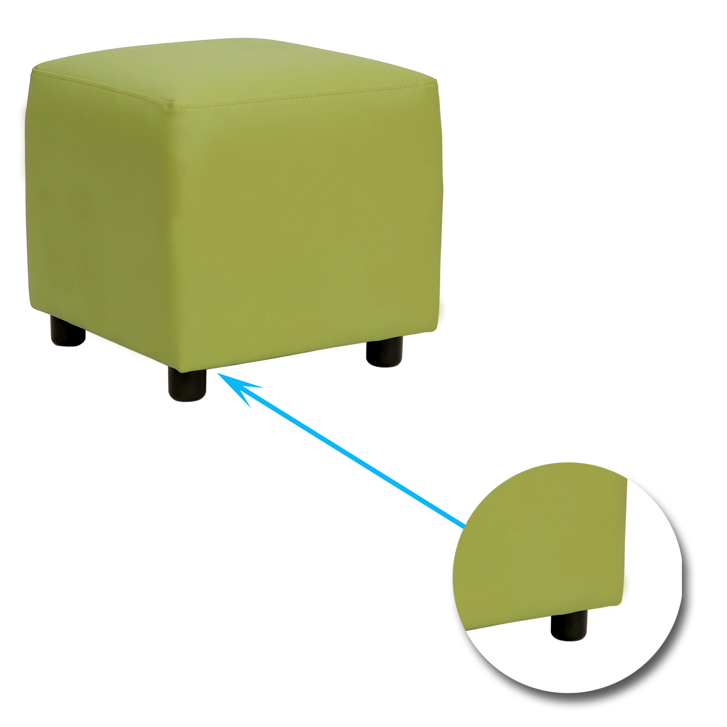 Modern Lime Green Cube Pouffe Ottoman - Square Footstool for Kids Playroom, Nursery & Living Room