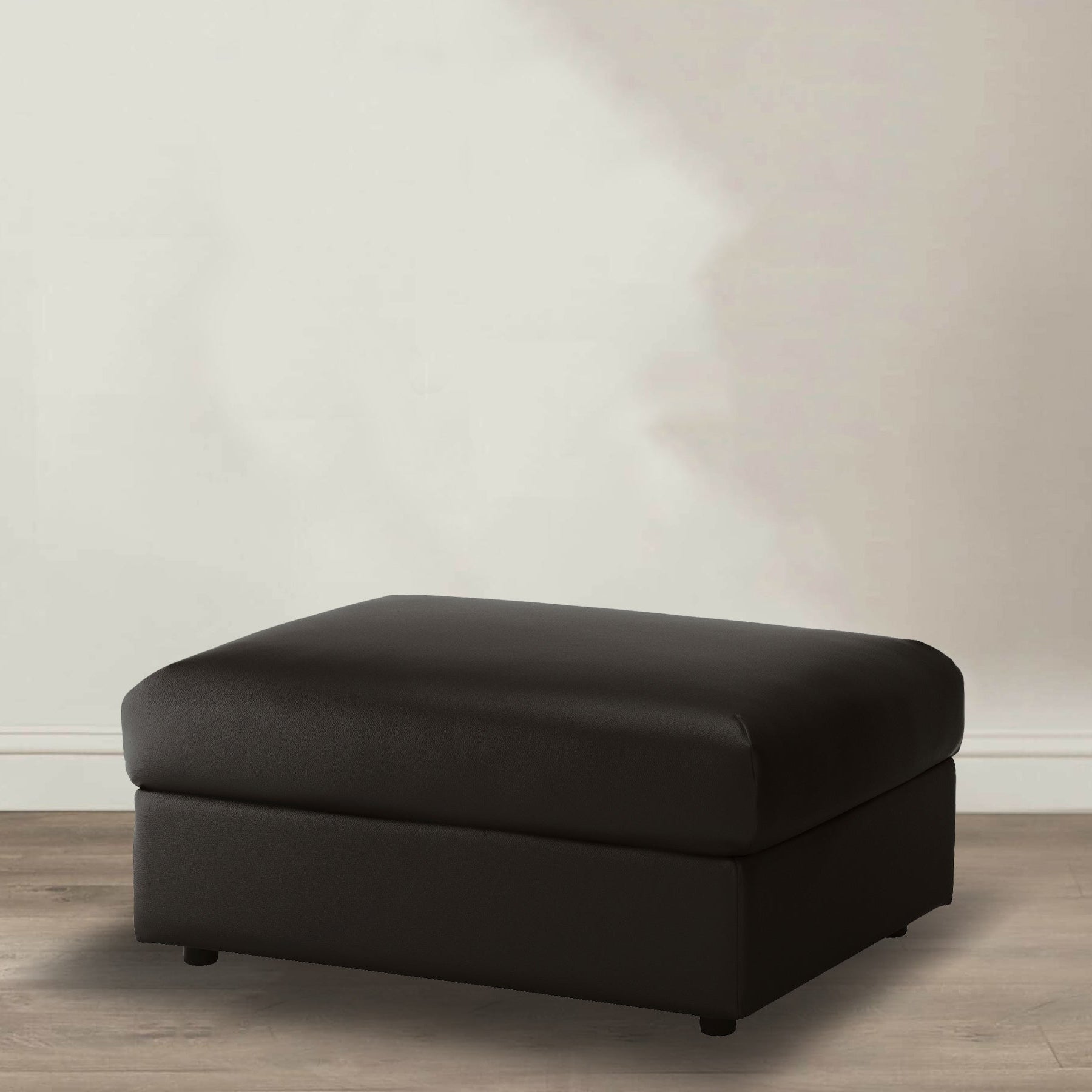 Modern Black Faux Leather Ottoman Footrest with Rectangular Padded Foot Stool and Extra Seating for Living Room