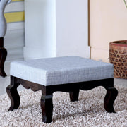 Elegant Grey Fabric Ottoman with Dark Wood Curved Legs and Classic Square Footstool for Living Room